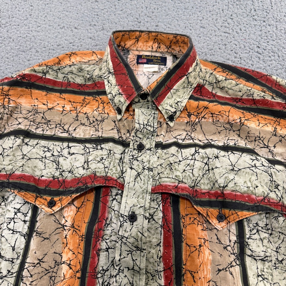 Ruddock Bros Shirt Mens L Western Button Up Batik Abstract Stripe Multicolor USA - Picture 3 of 9